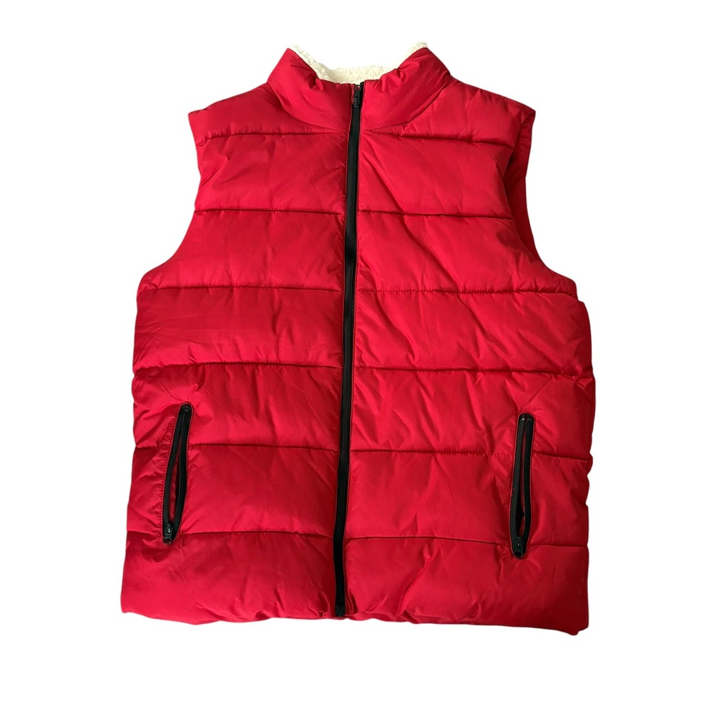Crazy 8 Kids Red Puffer Vest Faux Fur Collar Fleece Lined Unisex L 10-12 NWT